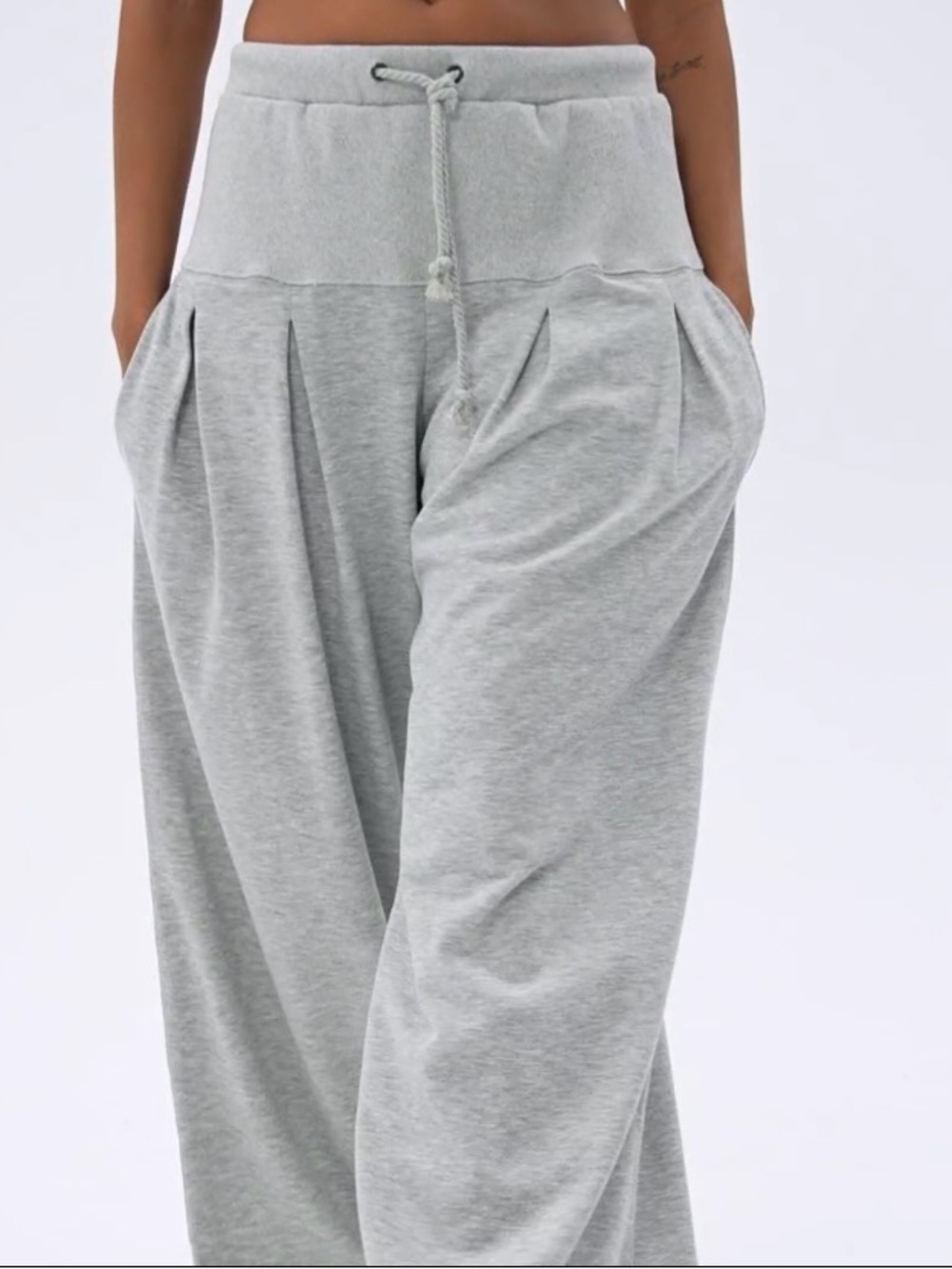 High-Rise Light Gray Wide-Leg Lounge Pants
